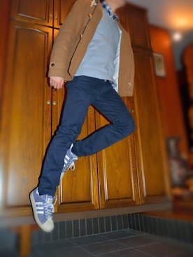 「adidas originals」｜「アイテム（ダッフルコート）」を使った、hhhさん（メンズ・172cm）の冬コーディネート