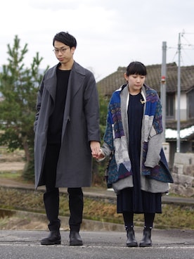 「COMOLI（コモリ）のアイテム（ダウンジャケット/コート）」を使った、ぐすたふさん（メンズ・180cm）の冬コーディネート