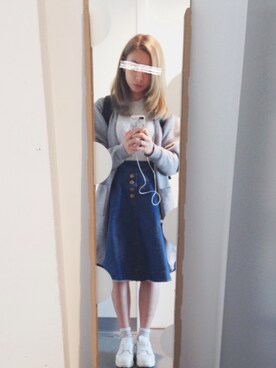 「no brand（ノーブランド）のアイテム（デニムスカート、ブルー系）」を使った、meow様さん（レディース・155cm）の秋コーディネート