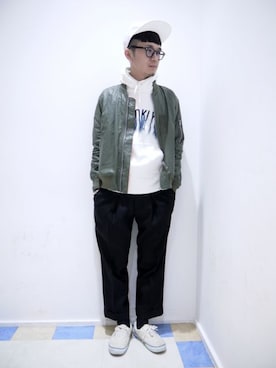 「MOSCOT（モスコット）のアイテム（メガネ）」を使った、一政さん（メンズ・170cm）の冬コーディネート