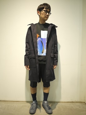 「RAF SIMONS（ラフシモンズ）のアイテム（モッズコート）」を使った、一政さん（メンズ・170cm）の春コーディネート