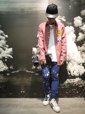 「アイテム（クラッチバッグ）」を使った、一政さん（メンズ・170cm）の春コーディネート