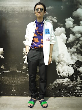 「RAF SIMONS（ラフシモンズ）のアイテム（トップス）」を使った、一政さん（メンズ・170cm）の夏コーディネート