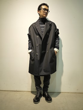 「オーバーコート」｜「アイテム（その他アウター）」を使った、一政さん（メンズ・170cm）の秋コーディネート