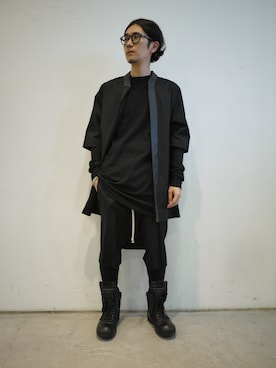 「Rick Owens（リックオウエンス）のアイテム（パンツ）」を使った、一政さん（メンズ・170cm）の冬コーディネート