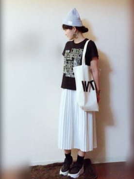 「ブラック×ホワイト」｜「アイテム（ニットキャップ/ビーニー）」を使った、marimariさん（レディース・153cm）の夏コーディネート