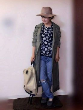 「アイテム（トレンチコート、グリーン系）」を使った、marimariさん（レディース・153cm）の秋コーディネート