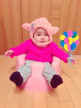 「e.a.B（エーアーベー）のアイテム（帽子）」を使った、EmiiroDreamさん（キッズ・70cm）の冬コーディネート