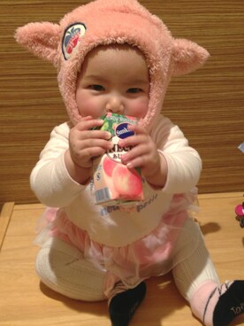 「e.a.B（エーアーベー）のアイテム（帽子）」を使った、EmiiroDreamさん（キッズ・70cm）の春コーディネート