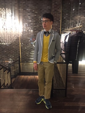 「Education from Youngmachines（エデュケーションフロムヤングマシーン）のアイテム（テーラードジャケット）」を使った、Guaさん（メンズ・177cm）の春コーディネート