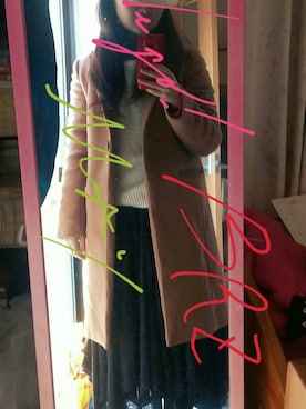 「ELLE（エル）のアイテム（チェスターコート）」を使った、mametaさん（レディース・156cm）の冬コーディネート