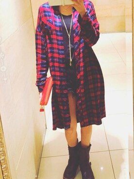 「チェックシャツワンピース」｜「アイテム（ジャケット/アウター）」を使った、♡チョコ♡さん（レディース・157cm）の春コーディネート