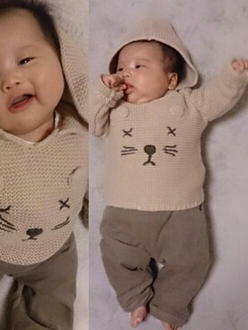 「ZARA KIDSのアイテム（ニット/セーター、ベージュ系）」を使った、aoさん（キッズ・90cm）の夏コーディネート