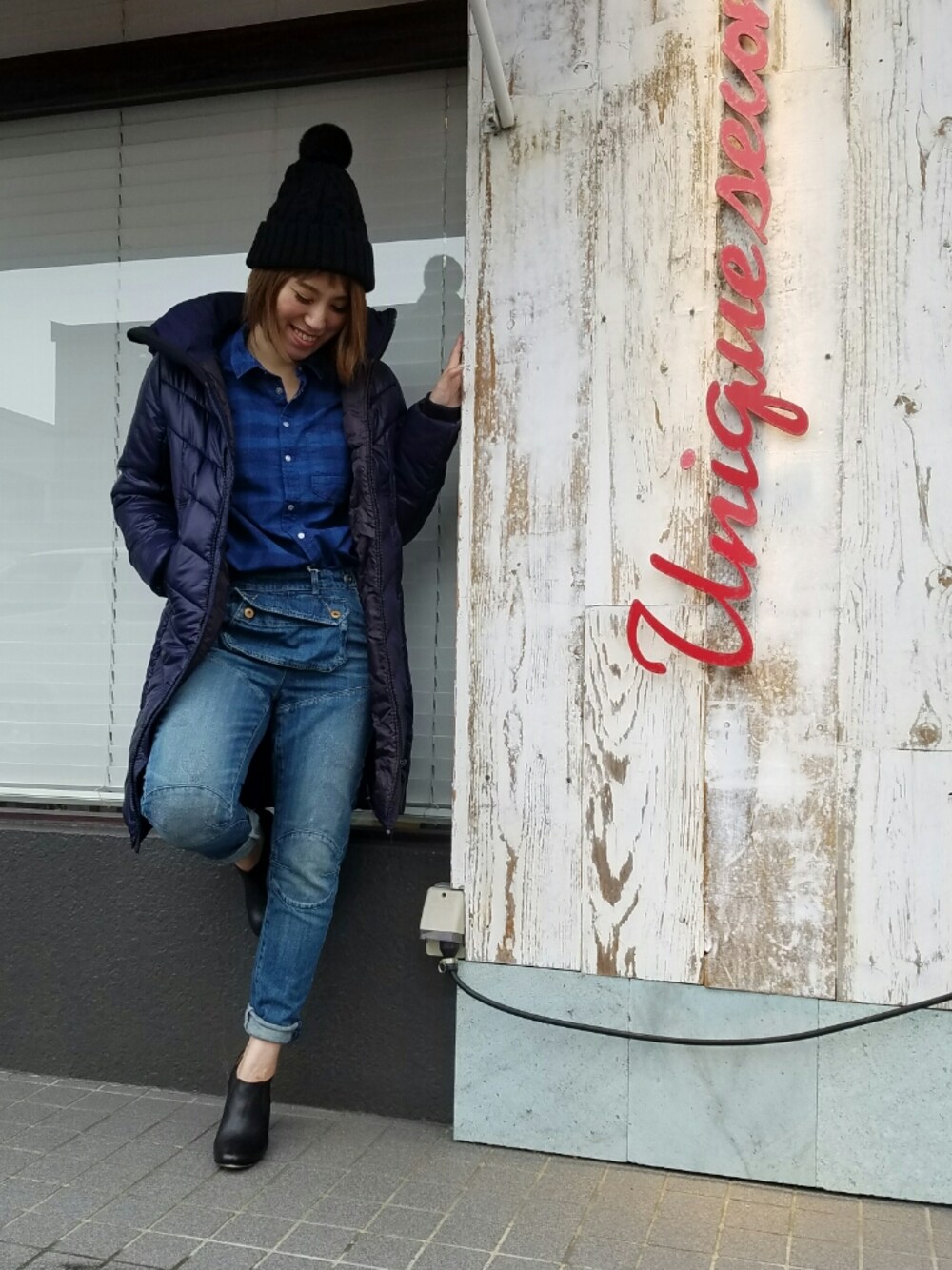 「ジースターロウ、ジースター札幌、SAPPORO、札幌、ジースター・ロゥ(G-STAR RAW)」｜「graceのアイテム（ニットキャップ/ビーニー、ブラック系）」を使った、SHINJUさん（レディース・165cm）の秋コーディネートの1枚目の写真
