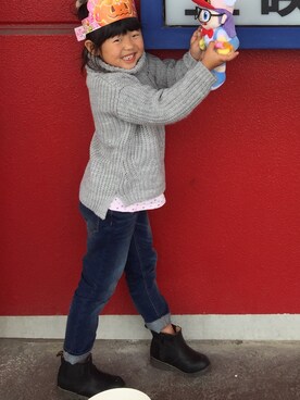 「ZARA KIDSのアイテム（ニット/セーター、グレー系）」を使った、あーしゃんさん（レディース・158cm）の秋コーディネート