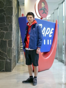 「A BATHING APE（アベイシングエイプ）のアイテム（ブルゾン）」を使った、大嶋 一規さん（メンズ・167cm）の春コーディネート