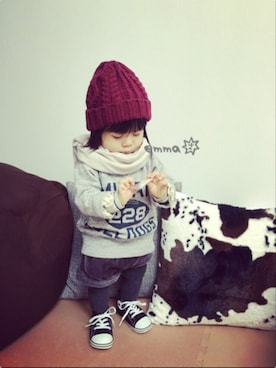 「NEEDLE WORK SOON（ニードルワークスーン）のアイテム」を使った、emma*◡̈**さん（キッズ・70cm）の秋コーディネート