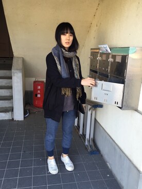 「NANO universe（ナノユニバース）のアイテム（スタジャン）」を使った、Marinaさん（レディース・160cm）の冬コーディネート