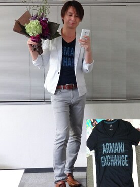 「armaniexchange」｜「アイテム（その他アウター）」を使った、TetsuyaAshitaniさん（メンズ・175cm）の夏コーディネート