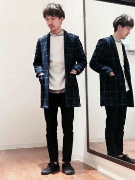 「ウィンドウペン」｜「アイテム（チェスターコート）」を使った、きたださん（メンズ・175cm）の春コーディネート