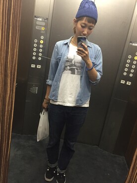 「no brand（ノーブランド）のアイテム（シャツ/ブラウス、ブルー系）」を使った、✰Tama LFMAO✰さん（レディース・166cm）の春コーディネート