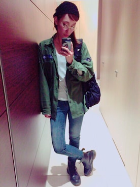 「no brand（ノーブランド）のアイテム（シャツ/ブラウス、グリーン系）」を使った、✰Tama LFMAO✰さん（レディース・166cm）の秋コーディネート