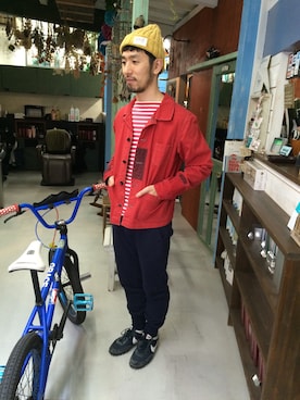 「セントジェームス」｜「アイテム（カバーオール）」を使った、ヒトシさん（メンズ・170cm）の春コーディネート