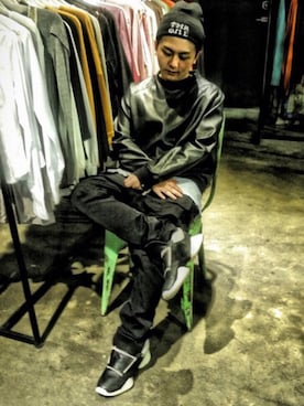 「RICK OWENS」｜「アイテム（ニットキャップ/ビーニー）」を使った、조경민さん（メンズ・165cm）の夏コーディネート