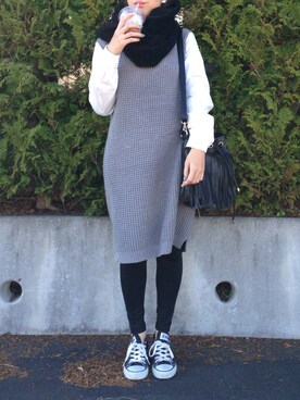 「mamafashion」｜「アイテム（ワンピース/ドレス）」を使った、ATSUMI ITOさん（レディース・157cm）の冬コーディネート