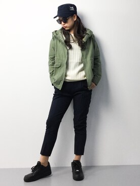 「DOUBLE NAME（ダブルネーム）のアイテム（ブルゾン）」を使った、東舞華さん（レディース・163cm）の春コーディネート