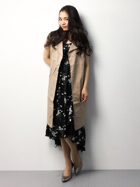 「SEVENDAYS=SUNDAY（セブンデイズサンデイ）のアイテム（ピーコート）」を使った、東舞華さん（レディース・163cm）の春コーディネート
