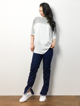 「goocy（グースィー）のアイテム（デニムパンツ）」を使った、東舞華さん（レディース・163cm）の春コーディネート