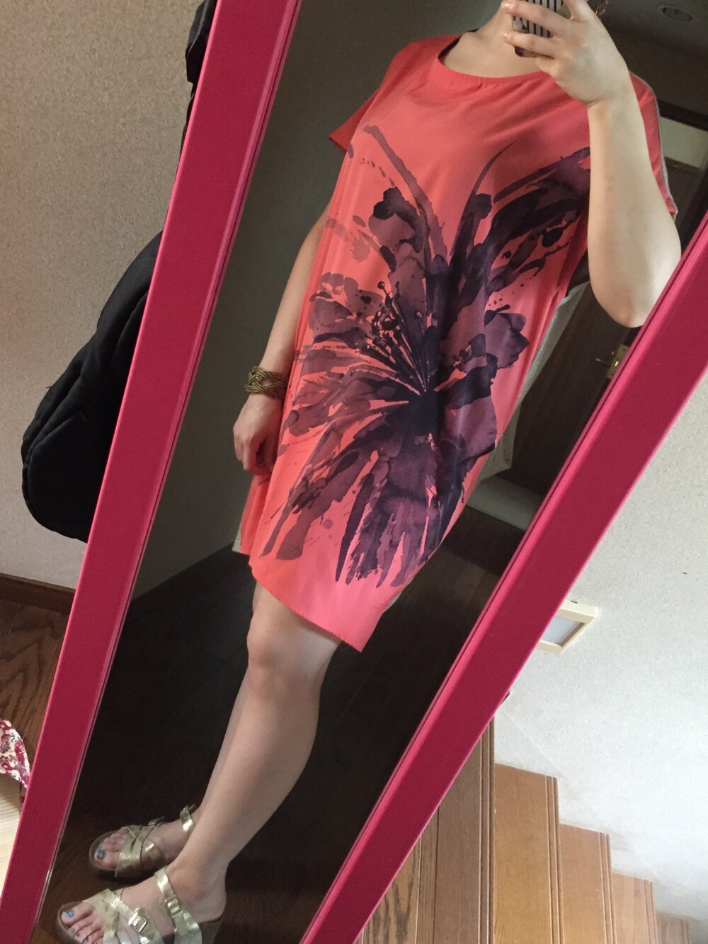 「Bou Jeloudのアイテム（シャツワンピース、オレンジ系）」を使った、らふら。さん（レディース・159cm）の夏コーディネートの1枚目の写真