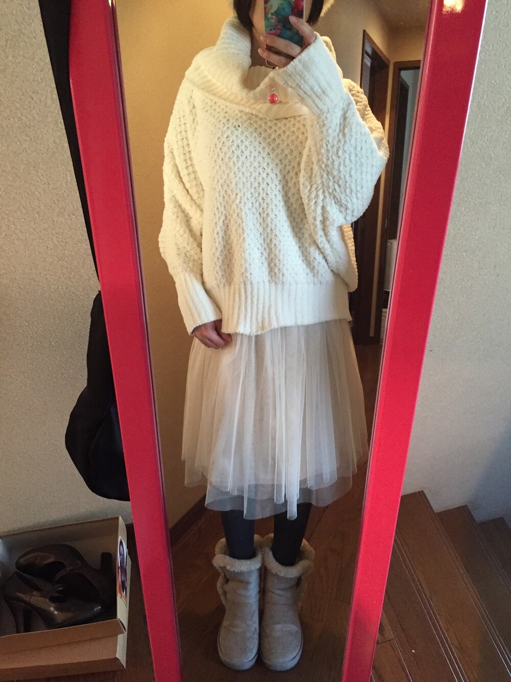 「CECIL McBEEのアイテム（ニット/セーター、ホワイト系）」を使った、らふら。さん（レディース・159cm）の冬コーディネートの1枚目の写真