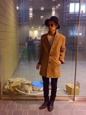 「TOPMAN（トップマン）のアイテム（チェスターコート）」を使った、nagasawaさん（メンズ・178cm）の秋コーディネート