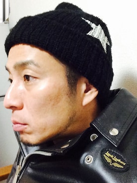 「家」｜「アイテム（ライダースジャケット）」を使った、Hｉ-Hｉ 上田浩二郎さん（メンズ・168cm）の秋コーディネート
