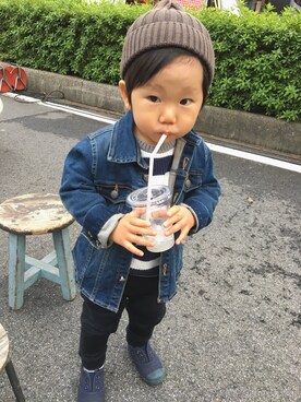 「90cm」｜「アイテム（デニムジャケット）」を使った、sooooo!!!さん（キッズ・70cm）の秋コーディネート