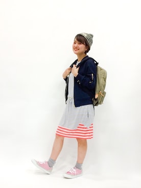 「merrier BEAMS（メリアビームス）のアイテム」を使った、ななこさん（レディース・156cm）の春コーディネート