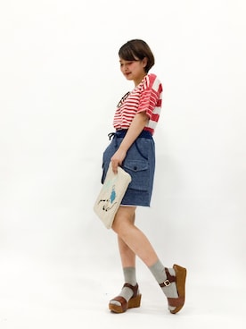 「CHUMS（チャムス）のアイテム（スカート）」を使った、ななこさん（レディース・156cm）の春コーディネート