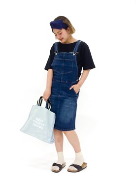 「RAY CASSIN（レイカズン）のアイテム（オールインワン・サロペット）」を使った、ななこさん（レディース・156cm）の夏コーディネート