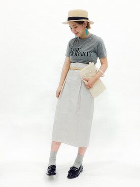 「Supreme.La.La.（シュープリームララ）のアイテム（クラッチバッグ）」を使った、ななこさん（レディース・156cm）の夏コーディネート