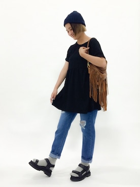 「Jeffrey Campbell（ジェフリーキャンベル）のアイテム（サンダル）」を使った、ななこさん（レディース・156cm）の夏コーディネート