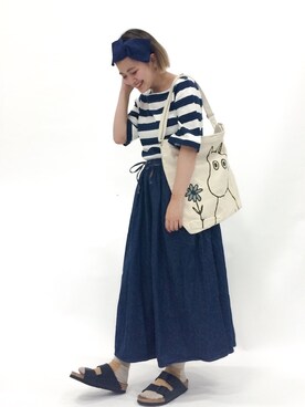 「FLASH REPORT（フラッシュリポート）のアイテム（バッグ）」を使った、ななこさん（レディース・156cm）の夏コーディネート