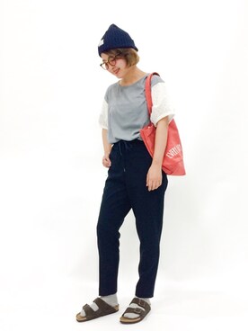 「アイテム（トートバッグ、オレンジ系）」を使った、ななこさん（レディース・156cm）の夏コーディネート