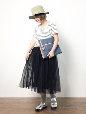 「RAGEBLUE（レイジブルー）のアイテム（ハット）」を使った、ななこさん（レディース・156cm）の夏コーディネート