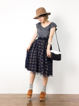 「GLOBAL WORK（グローバルワーク）のフェルトナカオレＨＡＴ/565115（ハット）」を使った、ななこさん（レディース・156cm）の夏コーディネート