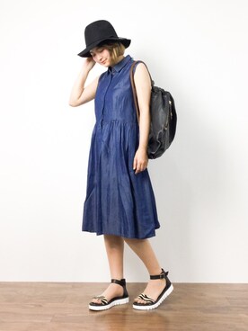 「ISBIT（アイズビット）のアイテム（帽子）」を使った、ななこさん（レディース・156cm）の夏コーディネート