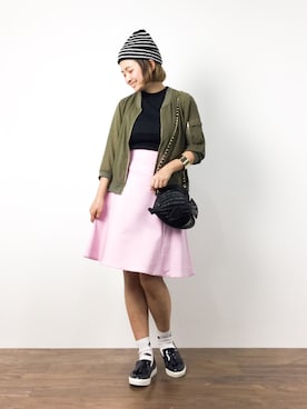 「RAY CASSIN（レイカズン）のアイテム（ブルゾン）」を使った、ななこさん（レディース・156cm）の夏コーディネート