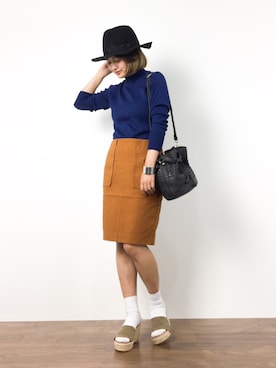 「JUSGLITTY（ジャスグリッティー）のアイテム（帽子）」を使った、ななこさん（レディース・156cm）の夏コーディネート