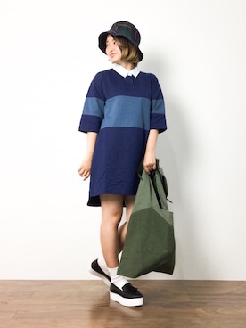 「WEGO（ウィゴー）のアイテム（シャツワンピース）」を使った、ななこさん（レディース・156cm）の夏コーディネート